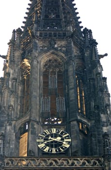 Church spire with the cages in which the bodies of the executed Anabaptists were hung