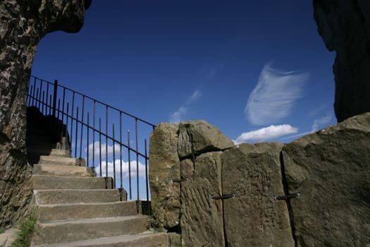 Stairs to the top of the highest rock of the Externsteine in Lipperland