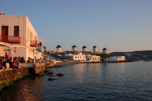 Here you meet in the port of Mykonos in front of the backdrop of the windmills for a "sundowner"". (Please view in XXL,looks better!)"