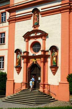 Entrance to the monastery church Monastery of St. Trudpert in the Münstertal im Breisgau Black Forest Germany