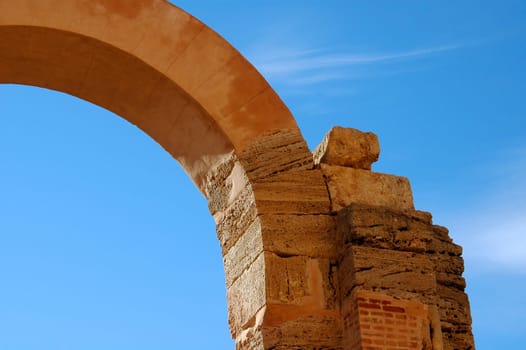 Remnant of an arch in the bath of Hadrian Leptis Magna Libya