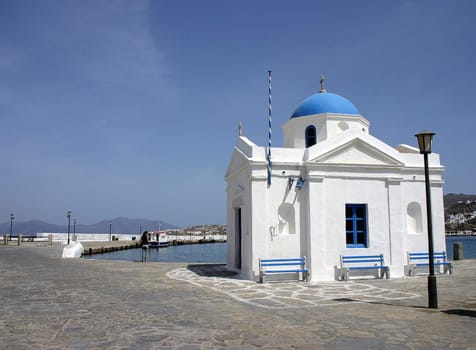 Blue and white idyll in the port of Mykonos.