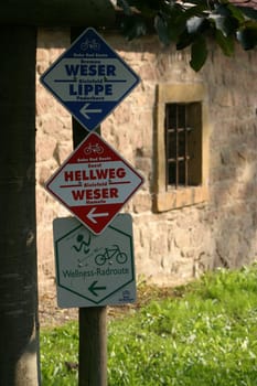 Signs at a cycle path junction in Lemgo-Brake (Lipperland)