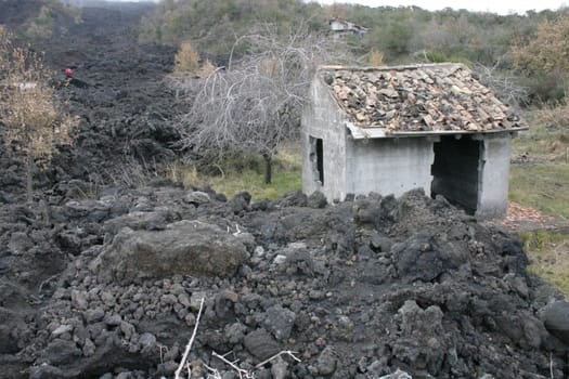 Cooled lava of Mount Etna near Zafferano (Sicily)