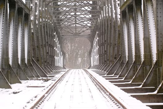 Old dilapidated railway bridge over the Weser in Hoya.