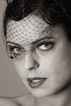 Portrait photo of a woman in styling of the 20s