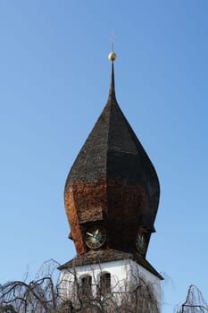 Church tower of the municipality of Weßling near Munich