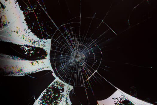 broken lcd tft tn screen flat macro texture with crystal leakage and physical damage cracks, closeup with selective focus and blur.