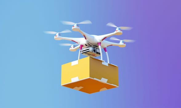 copter cargo aircraft future blue delivery helicopter innovation robot cardboard transportation drone technology air fly deliver fast logistic city aerial. Generative AI.