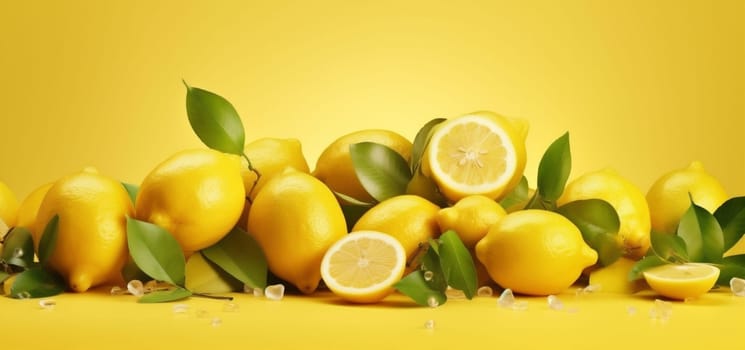 creative concept sweet juice yellow summer pattern flat citric close-up fruit healthy juicy view fresh food natural art ingredient background lemon. Generative AI.