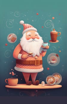 domestic man home claus santa merry household mug cute tea decoration hot joyful calm holiday christmas father male drink peaceful room. Generative AI.