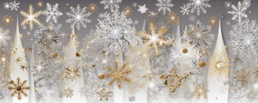 holiday abstract decoration decor winter shiny christmas shine season colour snowflake background golden ornament white new snow star gold celebrate magic. Generative AI.