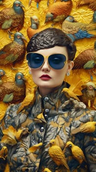 woman macaw eye color young hair face beautiful africa beauty jungle glamour flower nature bird makeup peacock fashion friend sexy animal. Generative AI.