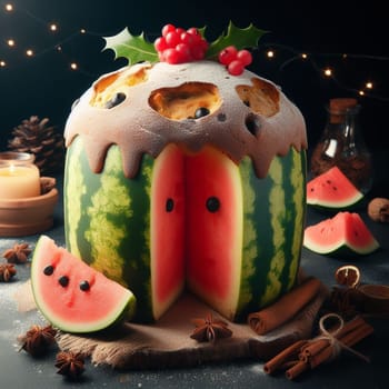 funny watermelon panettone italian christmas sweet cake generative ai art