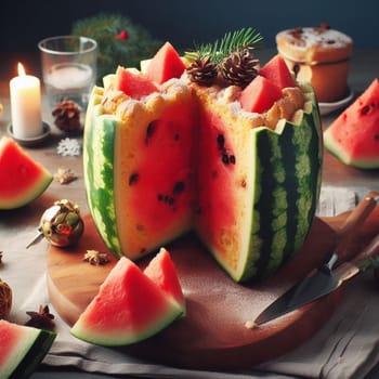 funny watermelon panettone italian christmas sweet cake generative ai art
