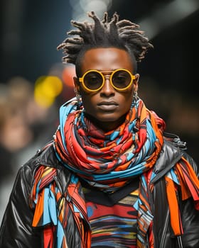 A stylish African-American man on the runway showing off his fashionable clothes