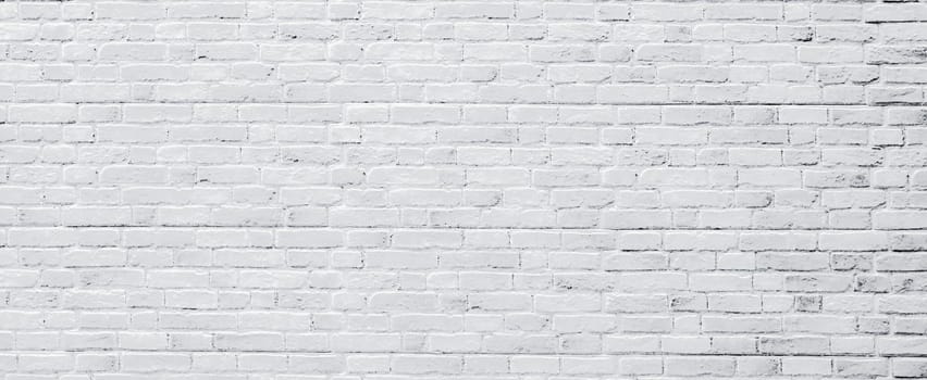 Brick wall and wooden floor, antique old grunge white grey texture wide panorama background.