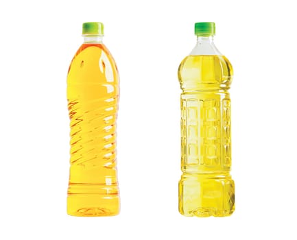 Vegetable oil glass bottle isolated on white background with clipping path, organic healthy food for cooking.