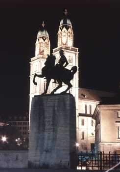 Hans Waldmann in front of the Grossmünster in Zurich