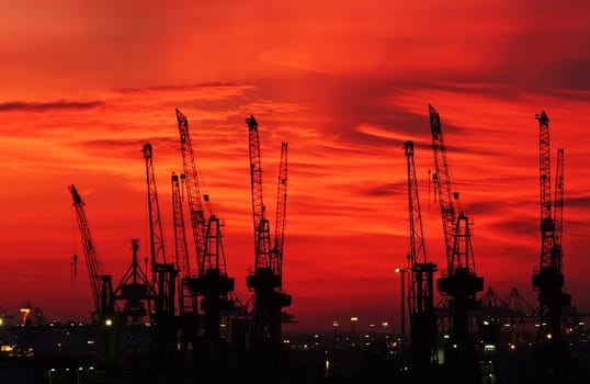 Skyline from the harbor in Hamburg,Germany