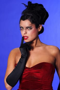 Photo shows a woman in the style of the 20s,color photo!