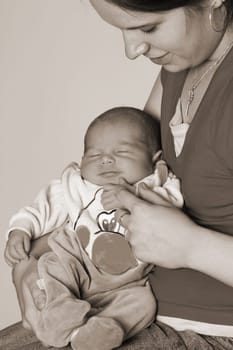 Photos shows a satisfied smiling baby after eating