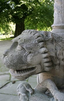 Lion sculpture next to the main entrance to the Imperial Cathedral in Königslutter