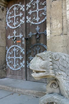 Lion sculpture next to the main entrance to the Imperial Cathedral in Königslutter