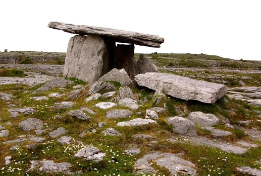 The Poulnabrone Dolmen in Ireland (near Caherconnell) is a megalith stone tomb of Celtic origin,c. 4500-500 BC.