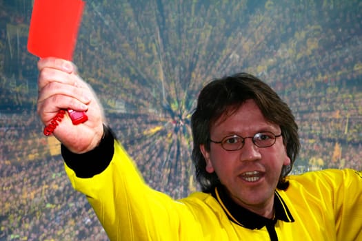 Red in front of an audience