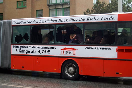 no wonder,without discs! Fan bus after riot in the bus in Kiel after the football match Holstein Kiel against VFB Lübeck