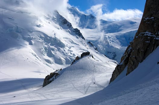 At the refuge Cosmiques Vallee Blanche Savoy Alps France