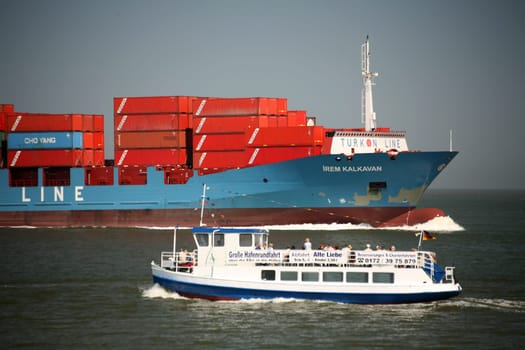 On the busiest waterway in the world: the entrance from the North Sea to the Elbe in front of Cuxhaven