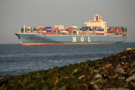 Freighter off the North Sea coast near Cuxhaven