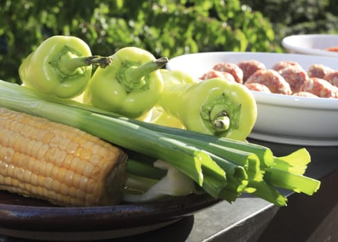 Peppers,corn,spring onions,meatballs and co.