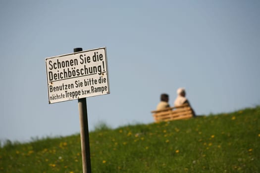Information sign on the dikes in Cuxhaven on the North Sea