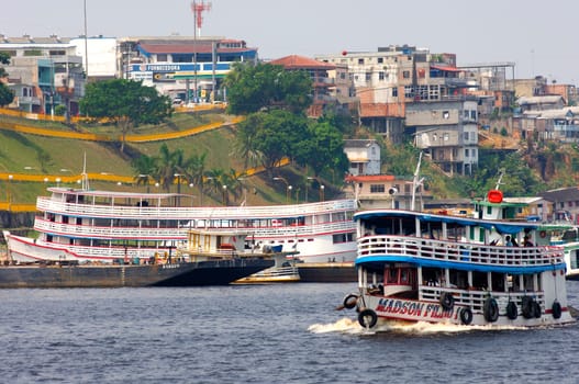 Excursion traffic on the Rio Negro near Manaus,Brazil