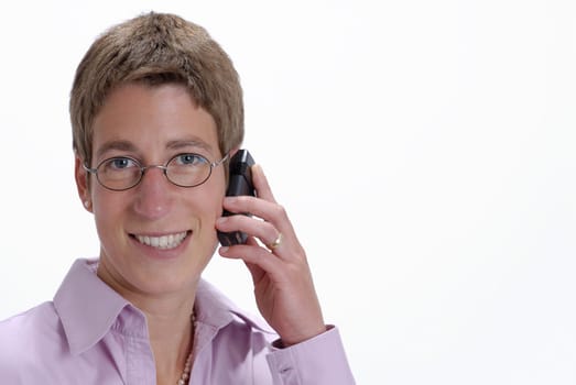 Woman with phone smiling