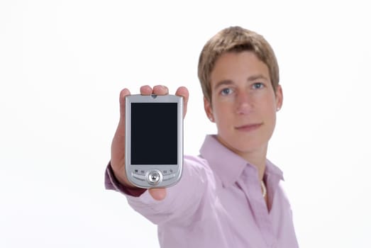 Business woman holding a PDA