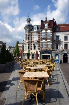 Street with café in Venlo,Holland.