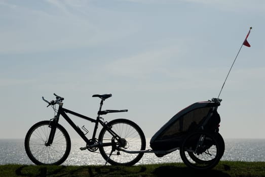Mountain bike with trailer on the island of Sylt,Germany