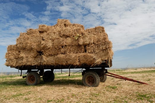 Straw bales on a trailer.