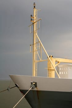 Bug of a cargo ship in a port