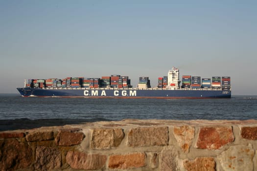 Cargo ship in the North Sea off Cuxhaven