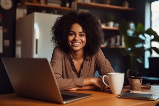 woman working at home. telework on laptop. AI Generated