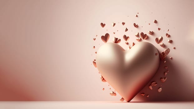 minimalistic valentines day background with heart symbol copy space at the left side, neural network generated art. Digitally generated image. Not based on any actual person, scene or pattern.