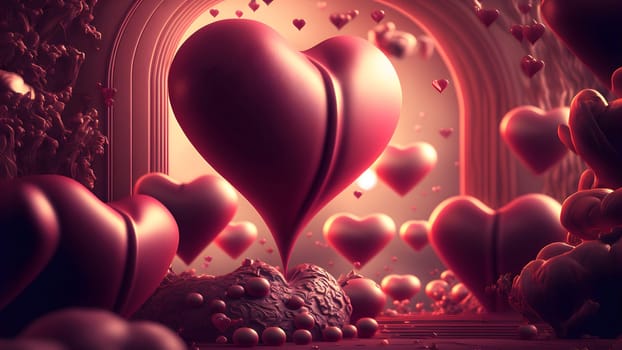 dark minimalistic valentines day background with hearts symbols, neural network generated art. Digitally generated image. Not based on any actual person, scene or pattern.
