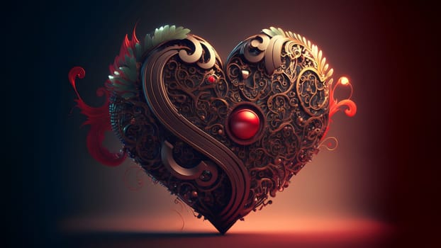 dark valentines day ornate fantasy heart symbol, neural network generated art. Digitally generated image. Not based on any actual person, scene or pattern.