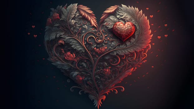 dark valentines day ornate fantasy heart symbol, neural network generated art. Digitally generated image. Not based on any actual person, scene or pattern.