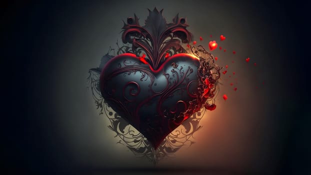 dark valentines day ornate fantasy heart symbol, neural network generated art. Digitally generated image. Not based on any actual person, scene or pattern.